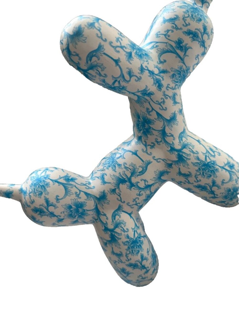 VTG MCM Modern Floral Blue & White Balloon Dog Ceramic Statue Animal Figurine - Picture 3 of 5